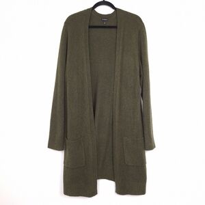 Talbots wool alpaca long open front cardigan layering cozy neutral olive green